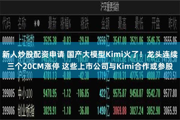 新人炒股配资申请 国产大模型Kimi火了！龙头连续三个20CM涨停 这些上市公司与Kimi合作或参股